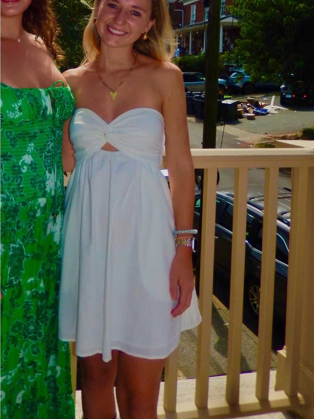 Strapless twisted top white mini dress